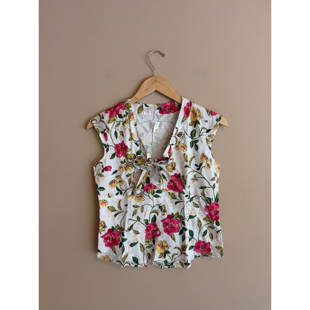 Floral Sleeveless Blouse Pink Yellow Cotton Top Size 6P